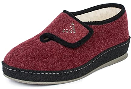 SCHAWOS Damen Filz Hausschuh Johanna warm gefüttert Schurwolle rutschhemmend Klettverschluss (Bordeaux, Numeric_39)