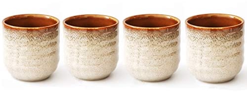 Lxuwbd Set da tè in ceramica in stile giapponese, tazza da tè, tazza da caffè, Yerba Mate, set di 4 tazze in ceramica (colore crema)