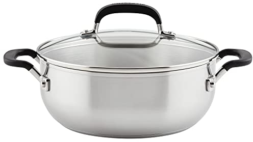 KitchenAid Cocotte en acier inoxydable brossé avec couvercle 4 l