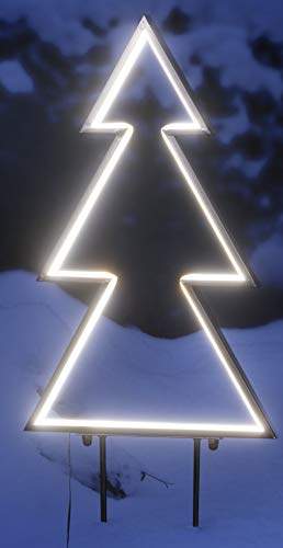 Gartenstecker aus Metall mit LED Lichtband in warmweiß beleuchtet, Weihnachtsdeko für Außen, 5m Zuleitung, IP44 Netzstecker (Tanne, 180 LEDs)