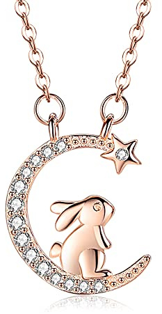 LYTOPTOP Bunny Rabbit Gifts for Girls Women, 925 Sterling Silver Rabbit Pendant Necklaces Crescent Moon Animal Jewelry Christmas Birthday Present for Rabbit Lovers, with Gift Box