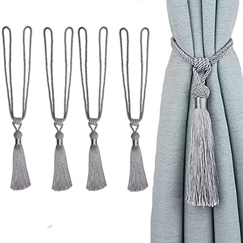 Vorhang Raffhalter Vorhang Seilquasten mit Fransen und Quaste handgefertigt für Haus Dekoration 4 Stück (Silver, 4)