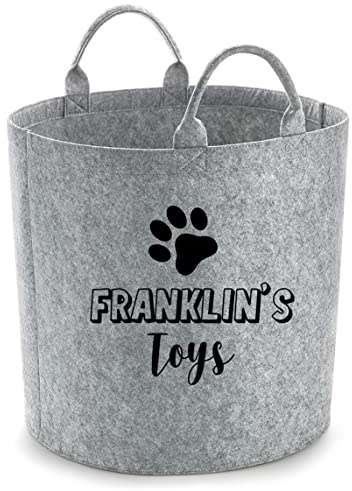 Daytripper Personalised Dog Toy Box Custom Name Storage Basket Pet Toybox Chest Trug Gift For Dogs Puppies Toys Pets Paw Print Multi Purpose Puppy Accessories (LARGE, GREY)