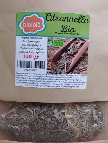 Té de hierba de limón orgánico, infusión - Verbena de la India, Cymbopogon 100g en bolsa con cremallera re-sellable para preservar el sabor, premium, planta digestiva, detox.