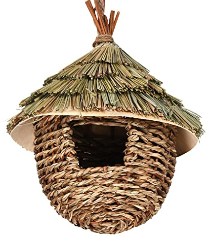 Yeeda Vogelhaus, Gras, handgewebte Vogelhäuser zum Aufhängen im Freien, natürliche Vogelhütte für draußen, natürliches Vogelhaus für Hinterhof/Innenhof/Terrasse, großes Vogelhaus.