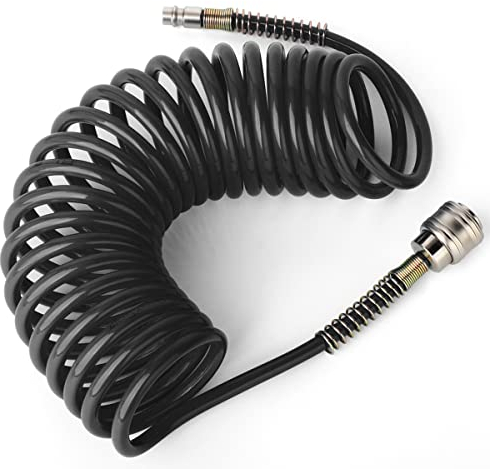 ERGAOBOY Tubo flessibile a spirale per aria in PU nero 8mm OD, lunghezza 5M con raccordi di accoppiamento utensile pneumatico