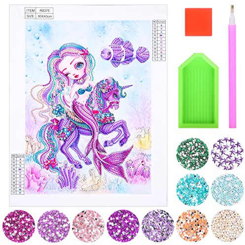Herefun Diamond Painting Kinder Teenager Mädchen, 5D Diamant Painting Set Meerjungfrau Geschenk, 5D DIY Diamantmaler-Set, Full Bilder Diamond Painting Kits Malen Nach Zahlen Diamant für Home Decor
