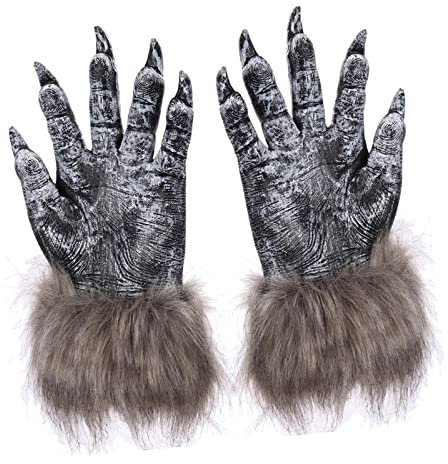 F Fityle 1 Paar Halloween Wolf Handschuhe Werwolf Kostüm Fäustlinge Geschenk lange Nägel Monster Hände Pfoten Klaue für Zubehör Cosplay Party Kostüm Erwachsene