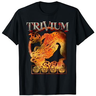 Trivium T-Shirt Dragon Spray Stencil Schwarz Unisex Erwachsene Klassische Passform Kurzarm Crew-Ausschnitt Flachkragen Cartoon Streetwear 1 Count