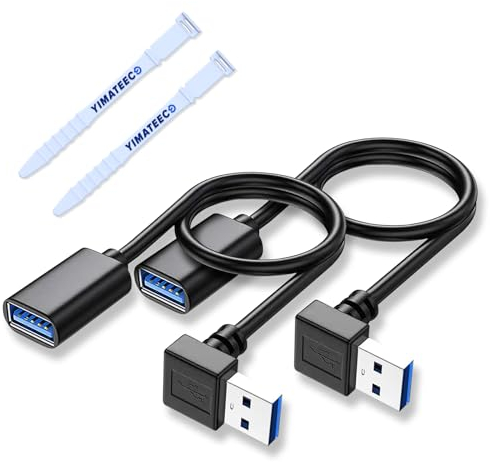 YIMATEECO Alargador USB 3.0 Cable USB Macho Hembra, 90 Grados Extension Cable USB 3.0 Hacia Arriba de Alta Velocidad Datos para Disco Duro, Unidad Flash USB (30cm, 2 Unidades, Negro)