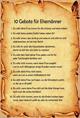 AGDeko® Blechschild 20x30cm Die 10 Gebote für Ehemänner lustiger Spruch Familie