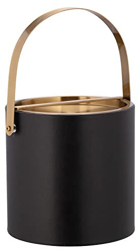 Kraftware 3qt Brushed Gold Arch Handle & Bridge Cover: Black Santa Barbara 3 Quart Ice Bucket