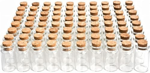 MAOOY Mini Glasflaschen 8ml, 80 Stück Kleine Glasflaschen mit Korken 22 X 40mm, Kleine Flaschen zum Befüllen, Als Gewürzgläser und Deko Hochzeits Deko Weihnachten Party