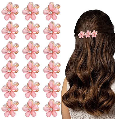 10 Stück Mini Diamant Haarspangen, Kleine Haarspangen Blumen-Haarspangen Haarschmuck, Mini Haarspiralen Clip Blumen Haarklammer für Damen Mädchen Foto Alltag Party Hochzeit Täglich (Rosa)