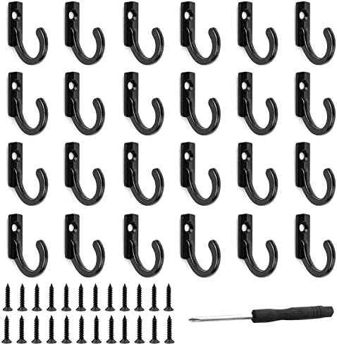 ZIOYA 24 Stück Haken Zum Schrauben Wandhaken Vintage Haken Kleiderhaken wand Einzeln Schlüsselhaken Mini Robenhaken Garderobenhaken mit Schraubendreher für Schlafzimmer Bad Küche (Schwarz)