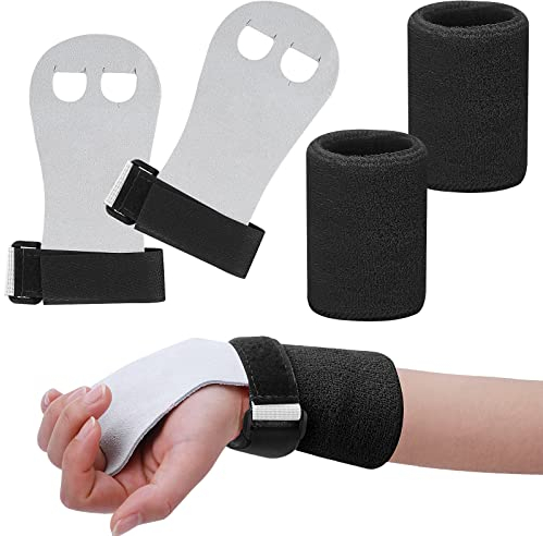 Abeillo Griffpads Kinder, Cross Training, Gymnastik, Pull Up Grips für Kinder, Hand Grips Leder Trainingshandschuhe und Handgelenk Bandagen Fitness Set für Mädchen Junge Jugend (Schwarz, S)