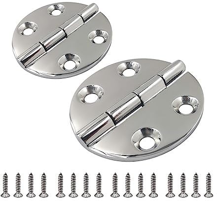 SHENGHUISS Boat Strap Hinge Marine Grade 316 Stainless Steel Door/Cabinet Hatch Hinge 2 Pcs for Boat, RVs W/Fasteners (64MM 2PCS, Round Base)