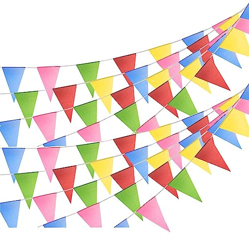 100M Banderines de Tela, ZoneYan 150 Guirnalda Triangulos, Banderolas Fiesta Decorativas, Bunting Banner, Banderín Multicolor, para el Partido Jardín al Aire Libre y Otras Fiestas (L-100m)