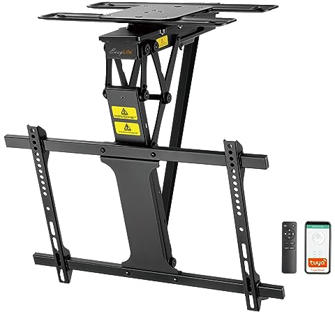 EasyLife TV Deckenhalterung elektrisch drehbar & schwenkbar + Smart Home Integration, 32-75 Zoll, VESA Halterung bis 600x400 für LCD/OLED Fernseher, Monitor, Display, Smartboard, Schwarz