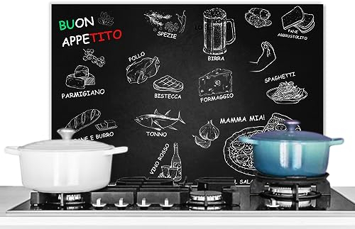 KitchenYeah© Crédence pour la Cuisine Murale 60x40 cm Aluminium Accessoire Déco Protège Mur Plaque Anti Protection Italien - Herbes - Epices - Ristorante - Pizza - Spaghetti - BUON Appetito