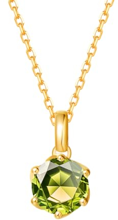 FANCIME Solide 14 Karat 585 Gelb Gold Kette mit Natürlich Peridot Anhänger, August Geburtsstein Halsketten Feine Geschenk Schmuck für Damen, Verstellbares Kette: 40 + 5 cm