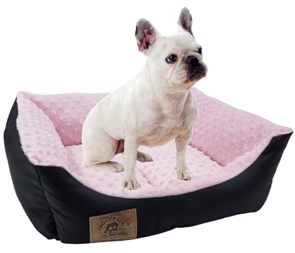 Odolplusz Hundebett Hundekorb Hundesofa Tierbett kleine Hunde | mit Silikonkugelnfüllung | Allergenfrei | 50x40 cm (schwarz + Minky rosa)