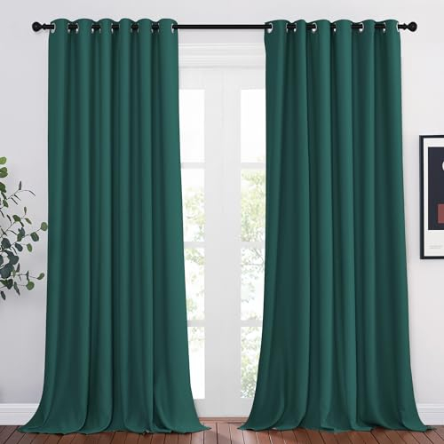 PONY DANCE Extra Breite Vorhänge Dunkelgrün Blickdicht mit Ösen 2er Set H 245 x B 200 cm Thermo Gardinen Hitzeschutz Verdunkelungsvorhang Wohnzimmer Blackout Curtains