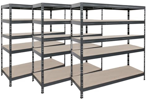 Master Regale 3er-Set Rivet Schwerlastregal mit lackierbaren HDF-Platten, 180x150x45cm (HxBxT), 5 Böden mit je 250kg Tragkraft, anthrazitgrau, praktisches Stecksystem, umweltfreundlich und recycelbar