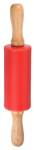 sourcing map Silicone Rolling Pins for Baking 9 Inch Wooden Handle Non Stick Rolling Pin Small Roller Playdough Rolling Pins for Dough Pizza Pastry Fondant Kitchen, Red