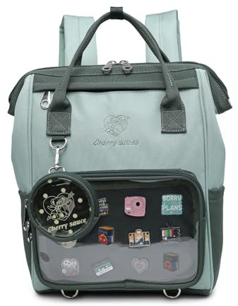 CHERRY SAUCE Ita Bag Pin Kawaii Cute Display Rucksack für Schule Anime Cosplay mit Einsatz, Grün (groß), L
