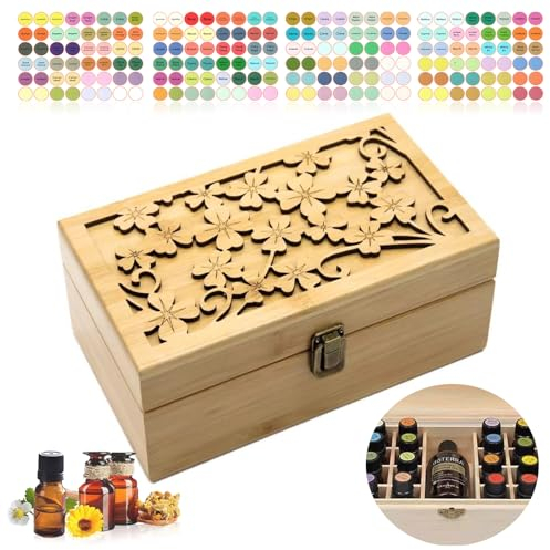 WishesMar 25 Löcher Aufbewahrungs-box Ätherische Öle aus Holz - Holzkiste Bietet Platz für 5 10 15 ml Ätherisches Öle Flaschen - Tragbar Organisator Holzbox für Duftöle Ausstellung, Lagerung