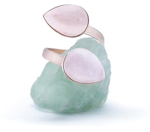 Ring aus Silber und 18 Karat Roségold mit Rosenquarz in Tropfenform 14x10mm - Hypoallergenes Damenring mit echten Natursteinen - Geschenkidee für Frauen mit Geschenkbox