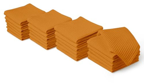 Encasa XO Serviettes de Cuisine et Gants de Toilette en Coton | Or | Torchon Gaufré et à Tissage Plat | Ensemble de Torchons | 30x30 cm | Réutilisable et Séchage Rapide Lot de 24