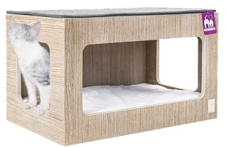 Petrebels Kletterwand, Katzenhöhle Box 60 cm, Kratzbaum Wand, Premium Qualität Wandkratzbaum, Katzenbett Wandmontage, Holz Farbe Eiche-Altgrau Look