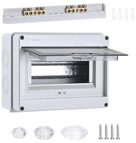 Sumeber Sicherungskasten Aufputz, Verteilerkasten Aufputz IP65, mit Messingklemmen, Unterverteilung Aufputz 1 Reihig für 5-24 Modules, für Außenbereichen, Gärten, Bauernhöfe, Ladesäulen (8 Wege)