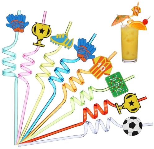 Xinlon 16 Pièces Paille Plastique, Paille Reutilisable Enfant, Paille Enfant, Pailles de Football pour Cocktail Boissons Tropicales Fête D'anniversaire Mariage Célébration Fête