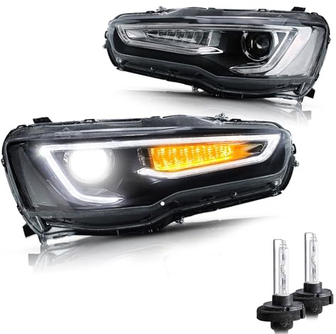 VLAND Scheinwerfer Kompatibel für Lancer & Evo X 2008-2020, 1 Satz (Schwarz+d2h)