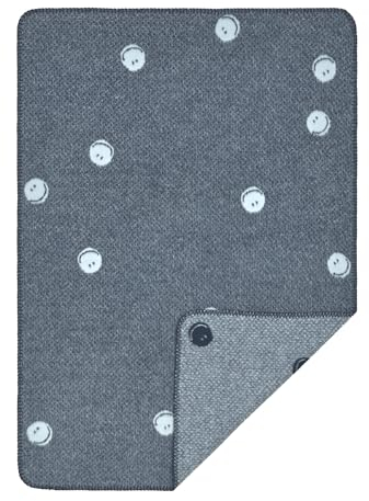 LÄSSIG Babystrickdecke Kuscheldecke Babydecke gewebt 100% Bio Baumwolle GOTS/Woven Blanket Smile blue