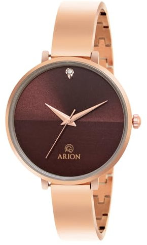 Arion Women’s Analog Quartz Watch 32mm Rose Gold-Painted Brass Strap Wristwatch, Premium Fashion Dress Timepiece with Gift Box. for Women Ladies Girls.