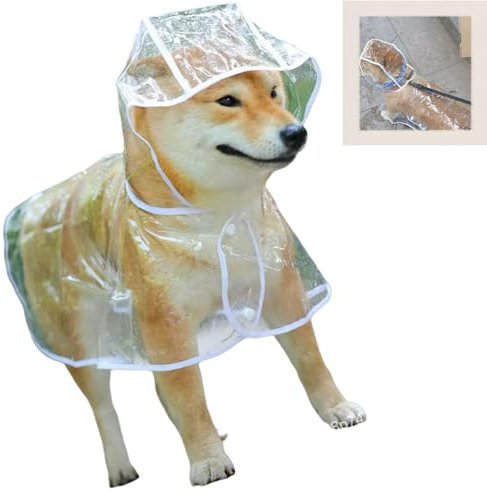 LiJuanWang Imperméable pour Chien, Poncho de Pluie en PVC Transparent, Chien à Capuche, Vêtements de Pluie, Taille 52 cm