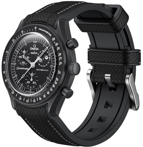 Armband für Omega x Swatch MoonSwatch 20mm, weiche Silikon Omega X Swatch Moonswatch Speedmaster Ersatzband ohne Lücken, gebogenes Moonswatch Swatch Armband für Männer Frauen (Schwarze weiße Linie)
