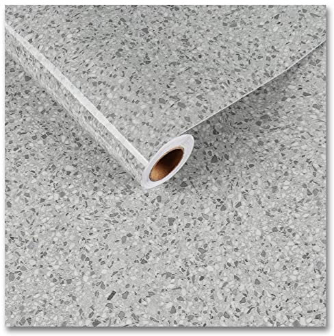 CRE8TIVE Light Grey Wallpaper Granite Self Adhesive Wallpaper 60cm x 300cm Glossy Removable Peel and Stick Wallpaper Waterproof Kitchen Wallpaper for Living Room Bathroom Vinyl Wrap for Furniture