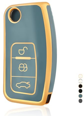 OFF WE GO Autoschlüssel Hülle Schlüsselhülle Cover für Ford Focus Fiesta Galaxy Kuga C-Max S-Max Mondeo MK4 Schlüsselcover Schlüssel Schutz Gehäuse Schlüssel Hülle, Blau Gold