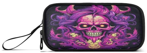 Totenkopf Rose Lila Feuer Federmäppchen Federtaschen Mäppchen Schlamperbox Tasche für Jungen Mädchen Schüler