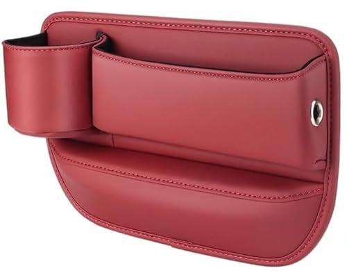 2024 New Leather Car Seat Storage Box with Water Cup Holder,Car Seat Gap Filler Organizer, Adjustable Car Seat Storage Box for Glasses Phones Keys and Cards(Driver Seat,RED)