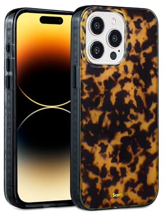 SCORPIFY for iPhone 14 Pro Case [Compatible with MagSafe] with Brown Tortoise Shell Design, Cute Brown Magnetic Phone Cover for Women Girls, Slim Shockproof Bumper with Stylish Pattern