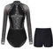 JEATHA Damen Metallic Langarm Ballett Tanz Trikot Leotard mit Gymnastik leggings Set Glänzende Ballettanzug Turnanzug Eiskunstlauf Anzug Schwarz XXL