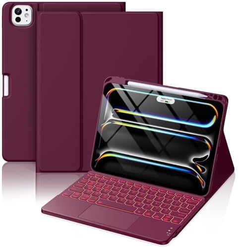 Hamile Custodia per iPad Pro da 11 con tastiera (M4) - Tastiera magnetica wireless staccabile con trackpad multi-touch 7 colori retroilluminato antimacchia Folio Cover per iPad Pro 11 2024