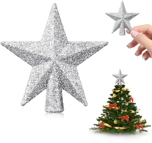 Mini Estrella de Navidad, 2 Pcs Topper de Árbol, 6 cm Decoración para Árbol Pequeño, Adornos Navideños