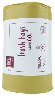 IDEA HOME-50 Stück LDPE Müllsäcke Abfallbeutel Mülltüten Kehrichtsäcke Entsorgung Mülltrennung Gelb 60L